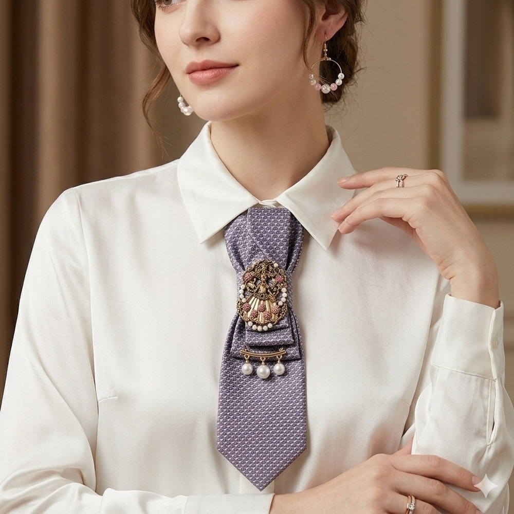 Michael Kors Upcycled Silk Jabot Tie Necklace & Earring Set Victorian Steampunk